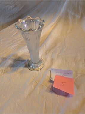 2/70$ Fenton Iridescent White Ribbed Trumpet Vase